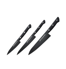 SH-0220 Набор из 3 ножей "Samura Shadow" (11, 23, 85), AUS-8 с покрыт. Black-coating, ABS-пластик
