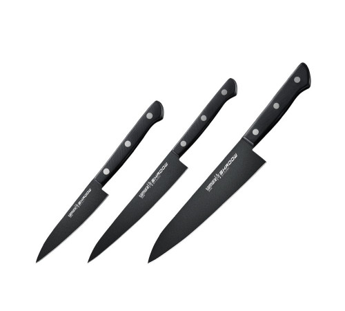 SH-0220 Набор из 3 ножей "Samura Shadow" (11, 23, 85), AUS-8 с покрыт. Black-coating, ABS-пластик