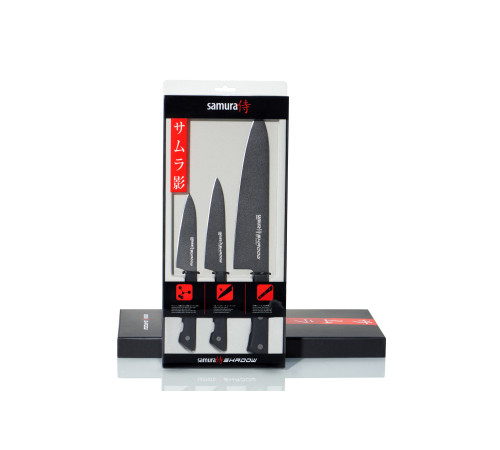 SH-0220 Набор из 3 ножей "Samura Shadow" (11, 23, 85), AUS-8 с покрыт. Black-coating, ABS-пластик