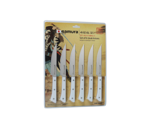 SHR-0260W Набор стейковых ножей 6 в 1 "Samura Harakiri",  AUS-8, ABS-пластик, белая рукоять