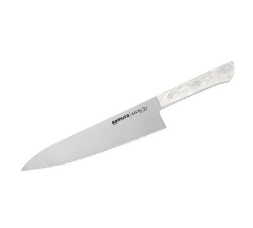 SHR-0086AW Шеф нож серрейтор 208 мм "Samura Harakiri", AUS-8, белый акрил