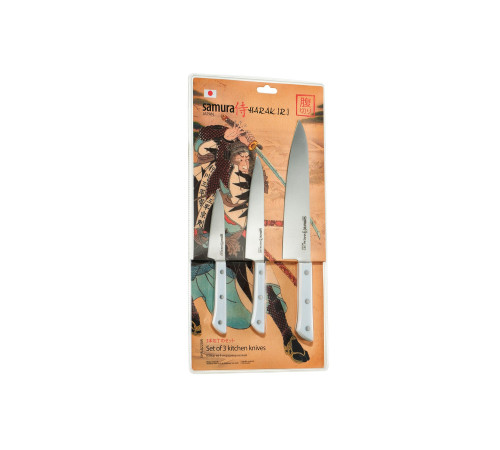 SHR-0220W Набор из 3 ножей "Samura Harakiri" (11, 23, 85),  AUS-8, ABS-пластик, белая рукоять