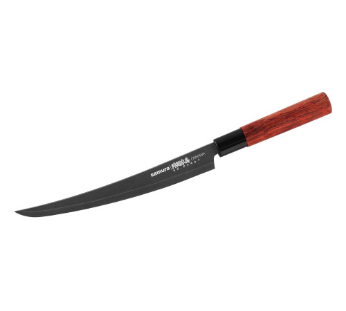 SO-0146BT Слайсер, нож для нарезки "tanto" 230 мм "Samura Okinawa Stonewash", AUS-8 с галтовкой, дерево