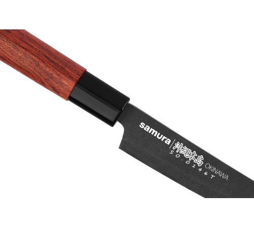 SO-0146BT Слайсер, нож для нарезки "tanto" 230 мм "Samura Okinawa Stonewash", AUS-8 с галтовкой, дерево